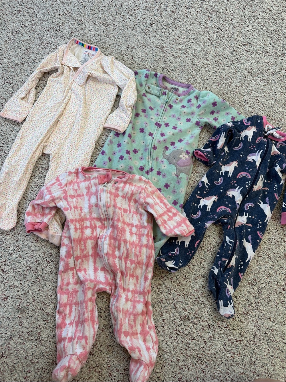 Bundle of 4 girl pajamas sleep n play 3-6 months